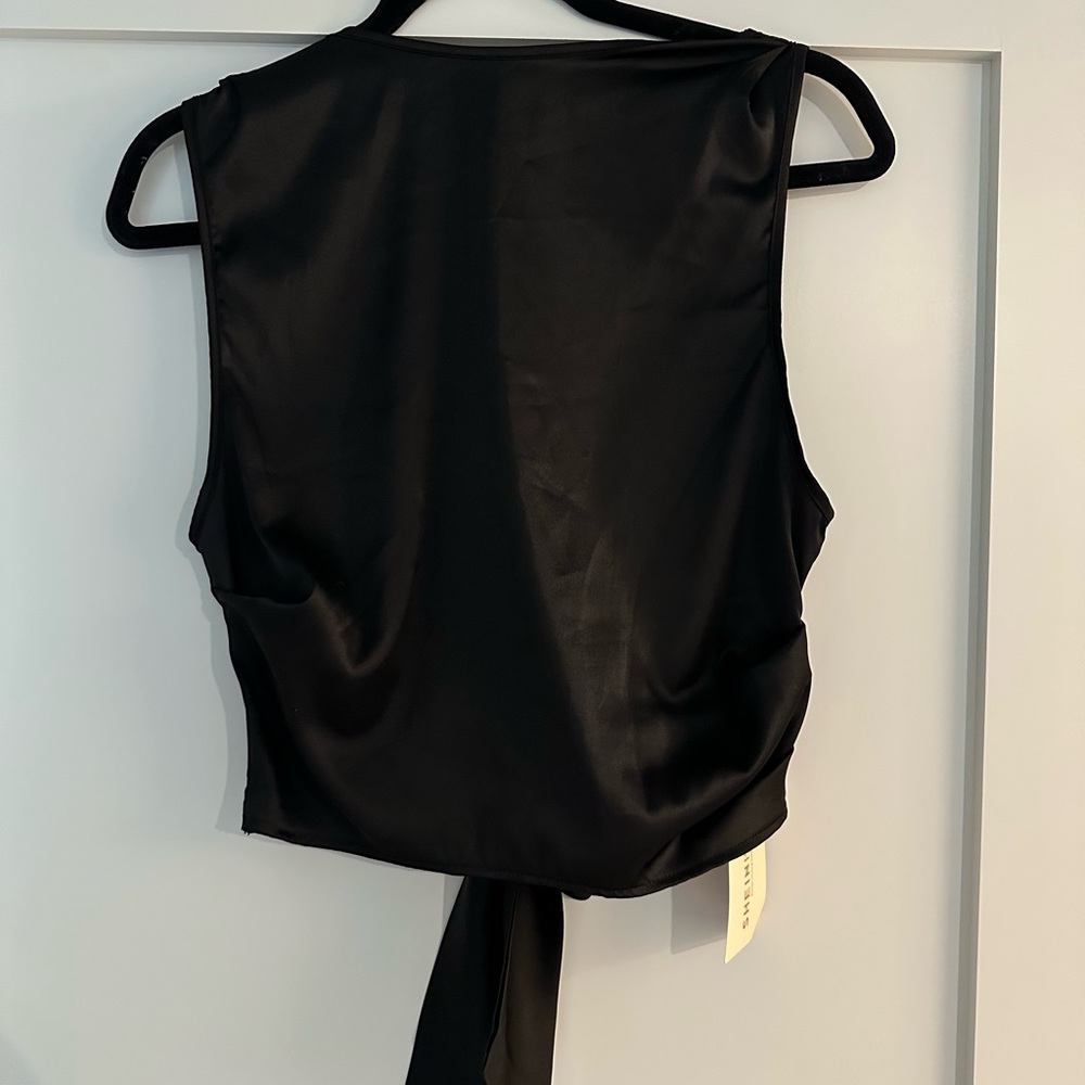 Satin Black Sleeveless Top